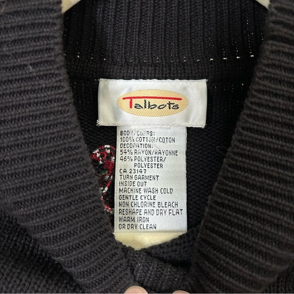 Vintage Talbots Christmas Black Holiday Sweater with Festive Accents Size M/L - Picture 3 of 8